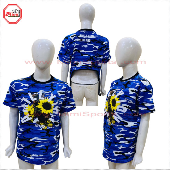 Girls Ice Blue Camo Fitness Gym Tshirt with Lower Back side best of Fitness and Gym USE with Custom Printing - 3010