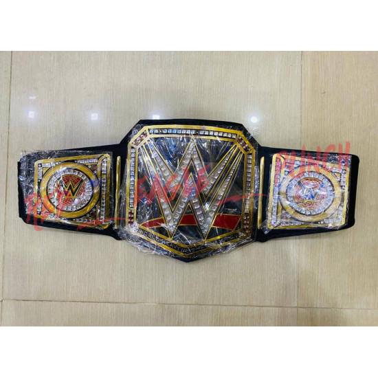 WORLD HEAVYWEIGHT CHAMPIONSHIP REPLICA TITLE BRASS BELT BLACK ADULT SIZE 2MM - CHAMP-1013