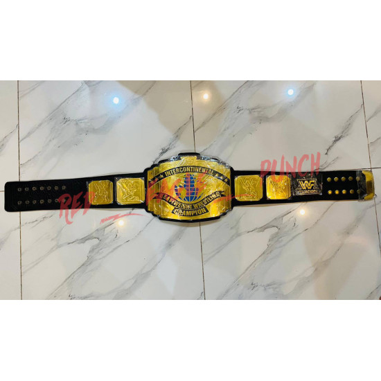 WWF New Intercontinental Heavyweight Championship Replica Wrestling Belt Black Brass -1006