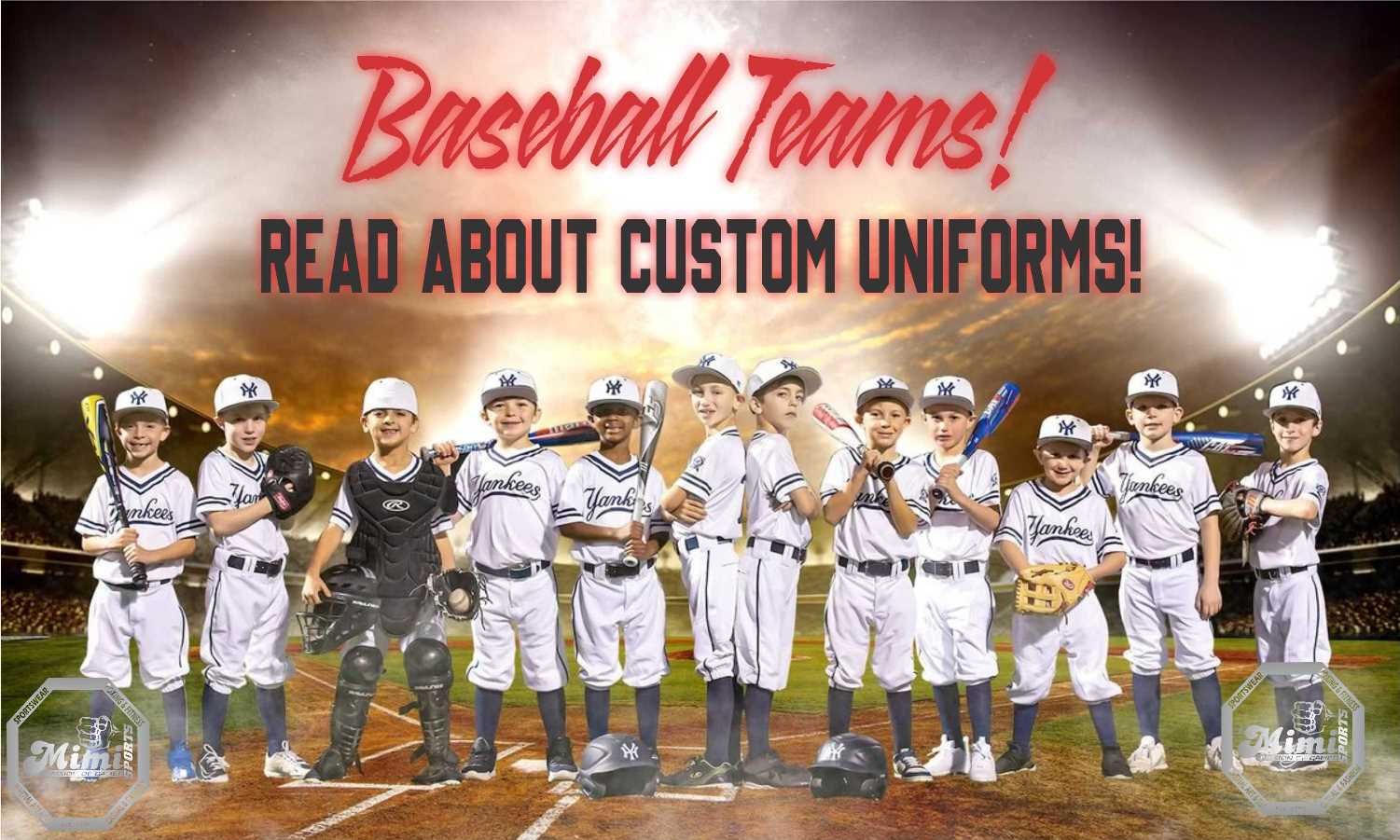 MimiSports USA custom youth baseball uniforms. High-performance sublimated jerseys and knicker pants for school and travel teams.