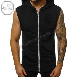 Custom Sleeveless Zip-Up Hoodie | Black Gym Fit  | MimiSports USA