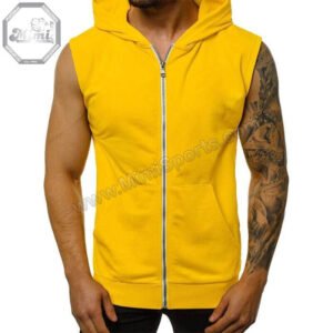 Custom Sleeveless Zip-Up Hoodie | Yellow Gym Fit  | MimiSports USA