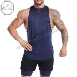 Custom Stringer Tank Top | Navy Blue Performance Fit |  MimiSports USA