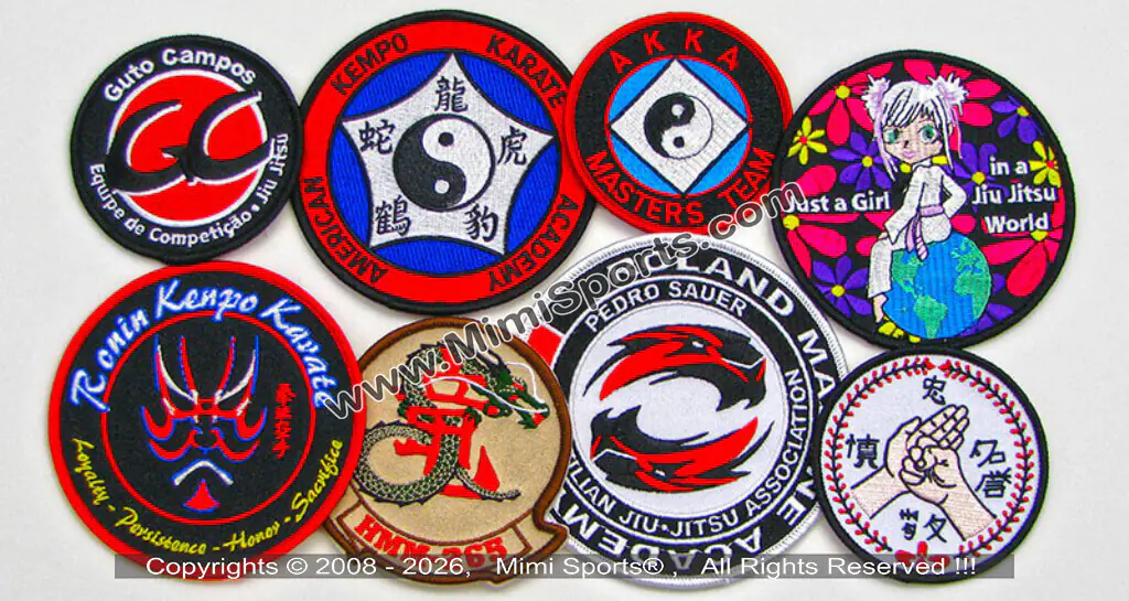 MimiSports USA high-density BJJ patches with reinforced borders for Jiu-Jitsu gis and competition-grade team uniforms.