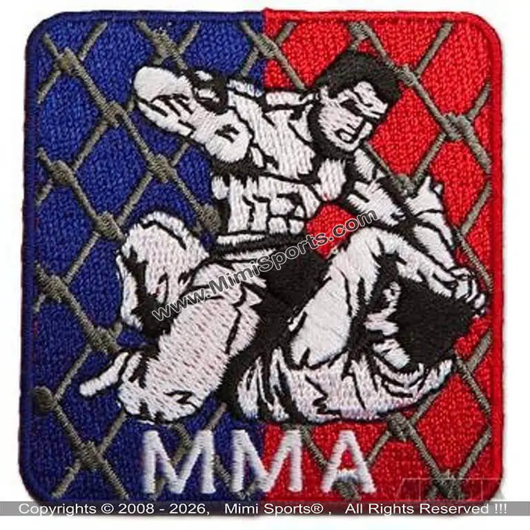 MimiSports USA MMA fight gear patches featuring reinforced stitching and flexible backing for athletic performance.