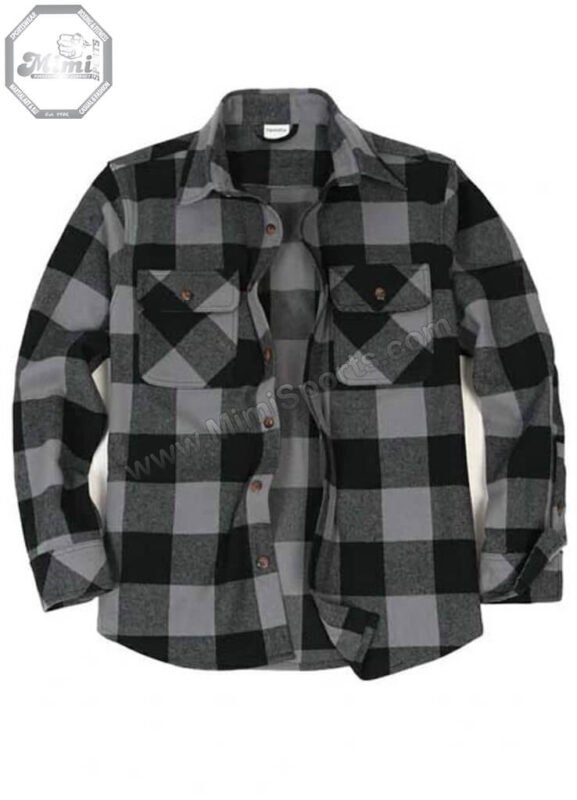 MimiSports USA custom dark grey and black grid flannel shirt featuring premium heavyweight cotton and a modern Columbus fit.
