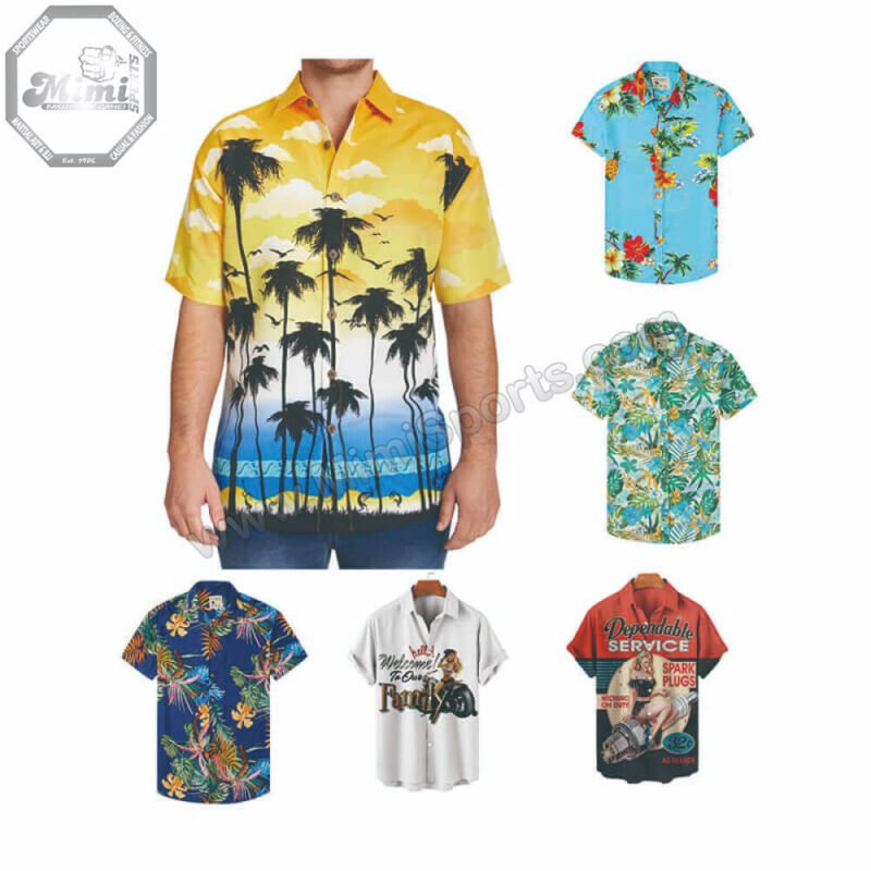 MimiSports USA custom Palm City print button-up shirt featuring premium lightweight rayon and a modern Los Angeles fit.