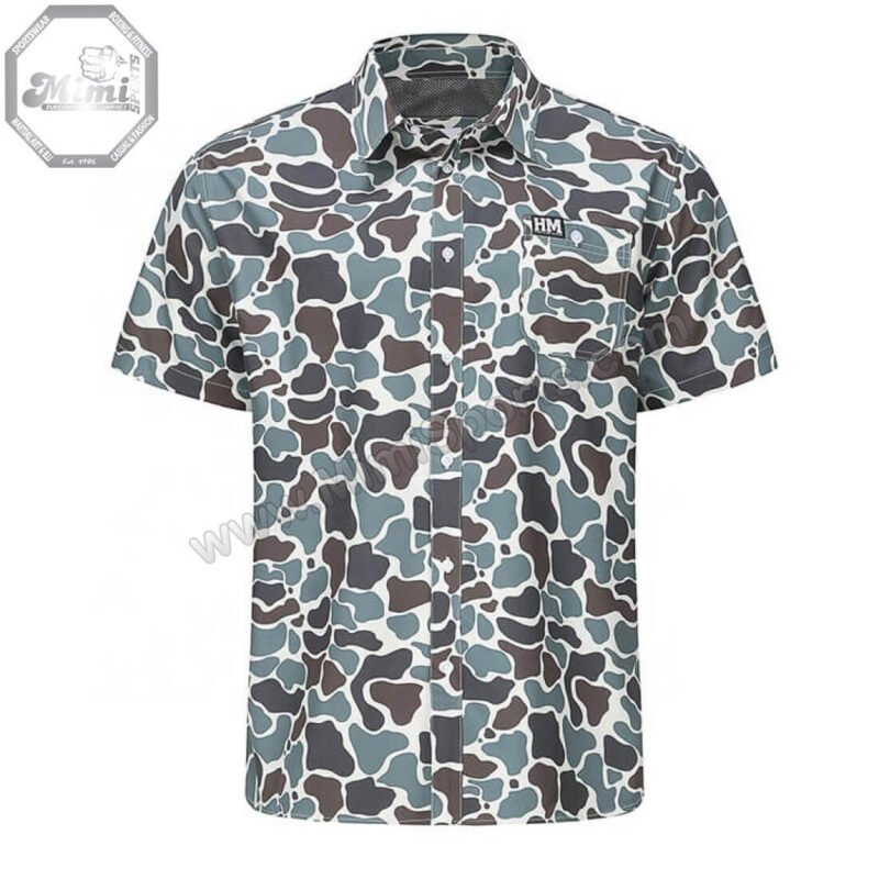 MimiSports USA custom camouflage button-up shirt featuring premium ripstop fabric and a modern Orlando tactical urban fit.