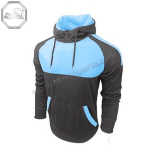 Custom Light Blue & Dark Gray Workwear Hoodie – Pullover Design with Kangaroo Pocket | MimiSports® USA