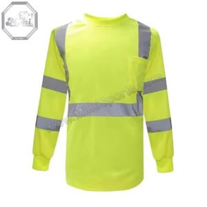 Custom Neon Yellow Safety T-Shirt – Moisture-Wicking Mesh with Chest Pocket | MimiSports® USA Chicago