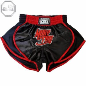 Custom MMA Muay Thai Shorts MimiSports USA – Black Combat with Red Trim & DUGGEAR | Miami